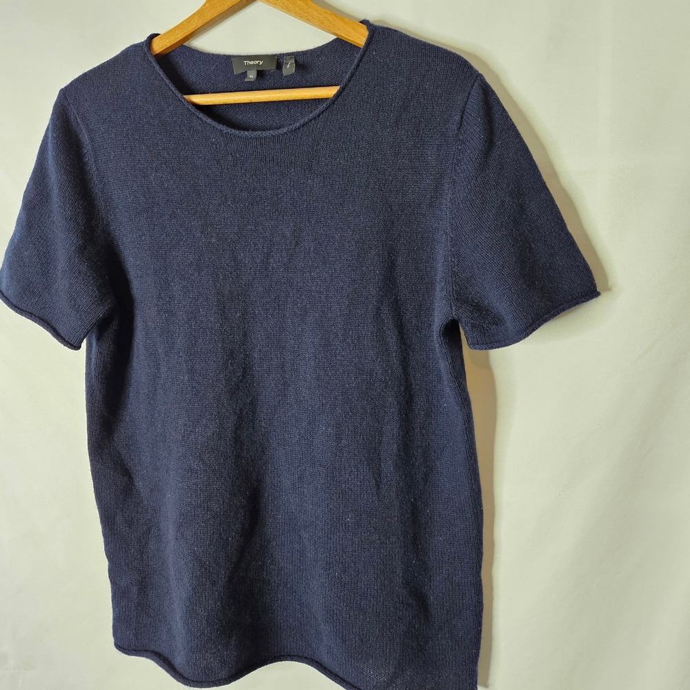 Theory 100% Cashmere Short Sleeve Navy Blue Sweater sz XL